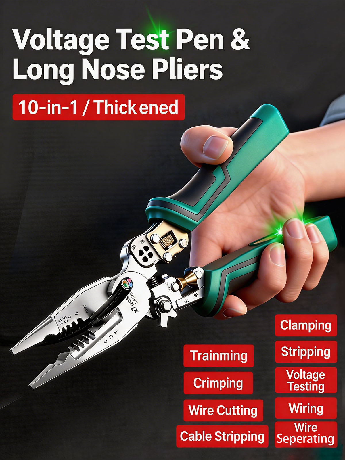 Automatic Wire Stripper Cutter - คีมตัดสายไฟอเนกประสงค์ 10 in 1 พร้อมเครื่องทดสอบแรงดันไฟฟ้า เครื่องตัดสายไฟฟ้า
