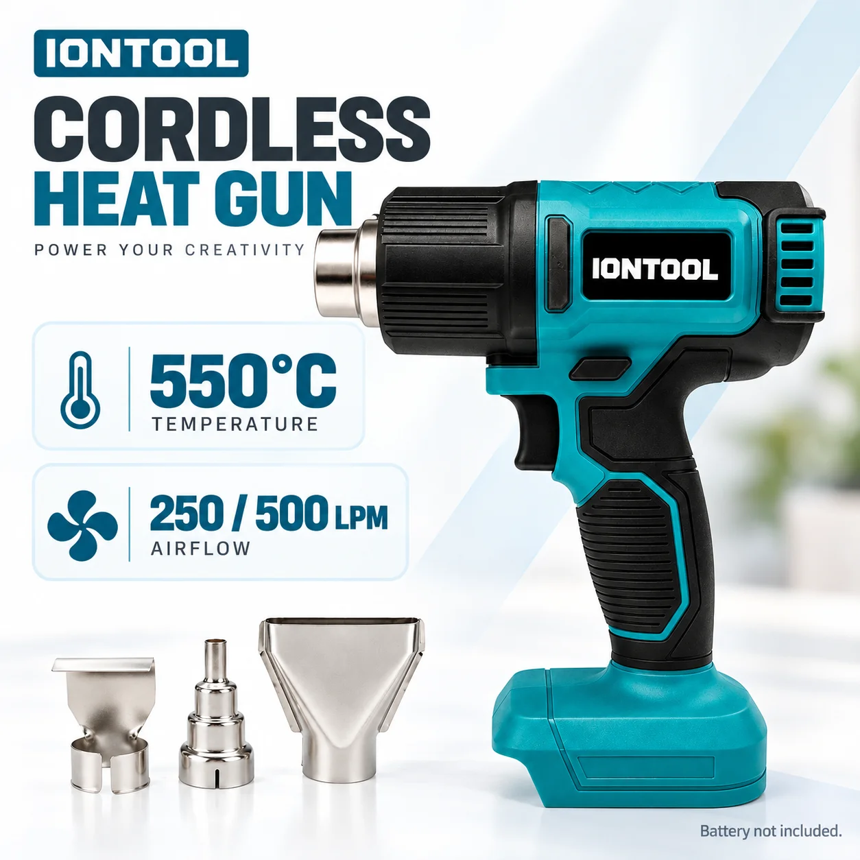 Cordless Heat Gun For Shrink Tubing - ไอออนทูล 550 ℃ ปืนลมร้อนไร้สายขนาดกะทัดรัด ทนทาน ปรับความเร็วได้สองระดับ