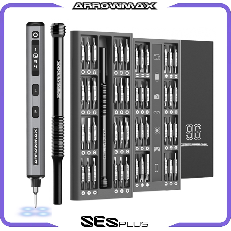 Electric Screwdriver Rechargeable Usb - ชุดไขควงไฟฟ้า ARROWMAX พร้อมจอแสดงผล OLED แรงบิด 4