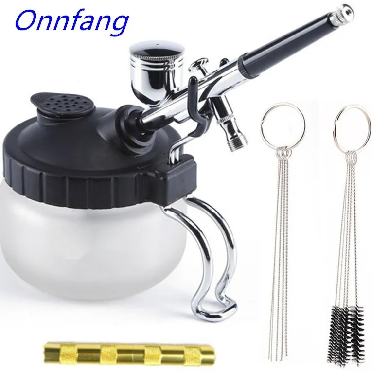 Airbrush Kit With Mini Compressor - ทำความสะอาดAirbrushหม้อStabilizerผู้ถือขวดสีStationแก้วJarขวดกรองFrostedคอมเพรสเซอร์อุปกรณ์เสริมชุดA-C