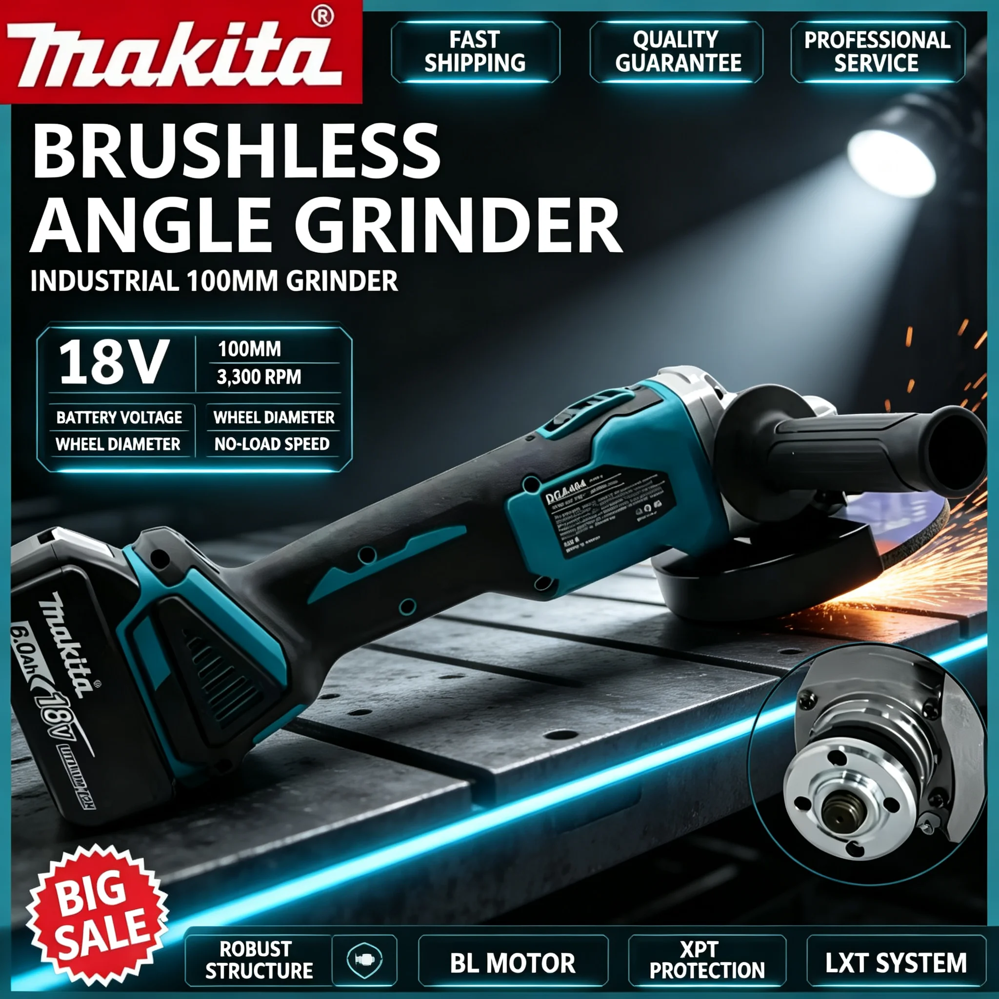 Brushless Angle Grinder Battery Powered - เครื่องเจียรไฟฟ้าไร้แปรงถ่าน Makita DGA404 ขนาด 100 มม.