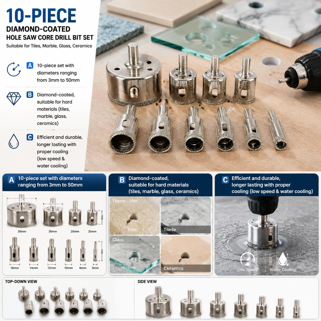 ชุดดอกสว่านเคลือบเพชร 10 ชิ้น  - Reciprocating Saw Attachment Drill บทวิจารณ์และราคา