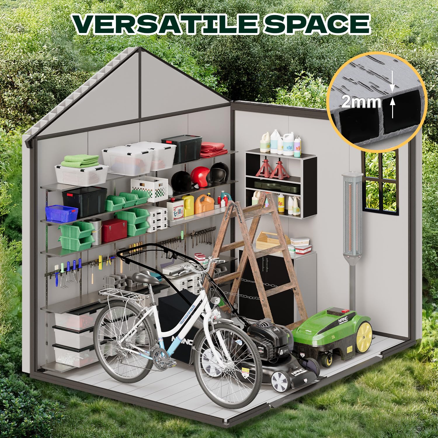 โรงเก็บของกลางแจ้งทำจากเรซิน ข - Garden Tools บทวิจารณ์และราคา