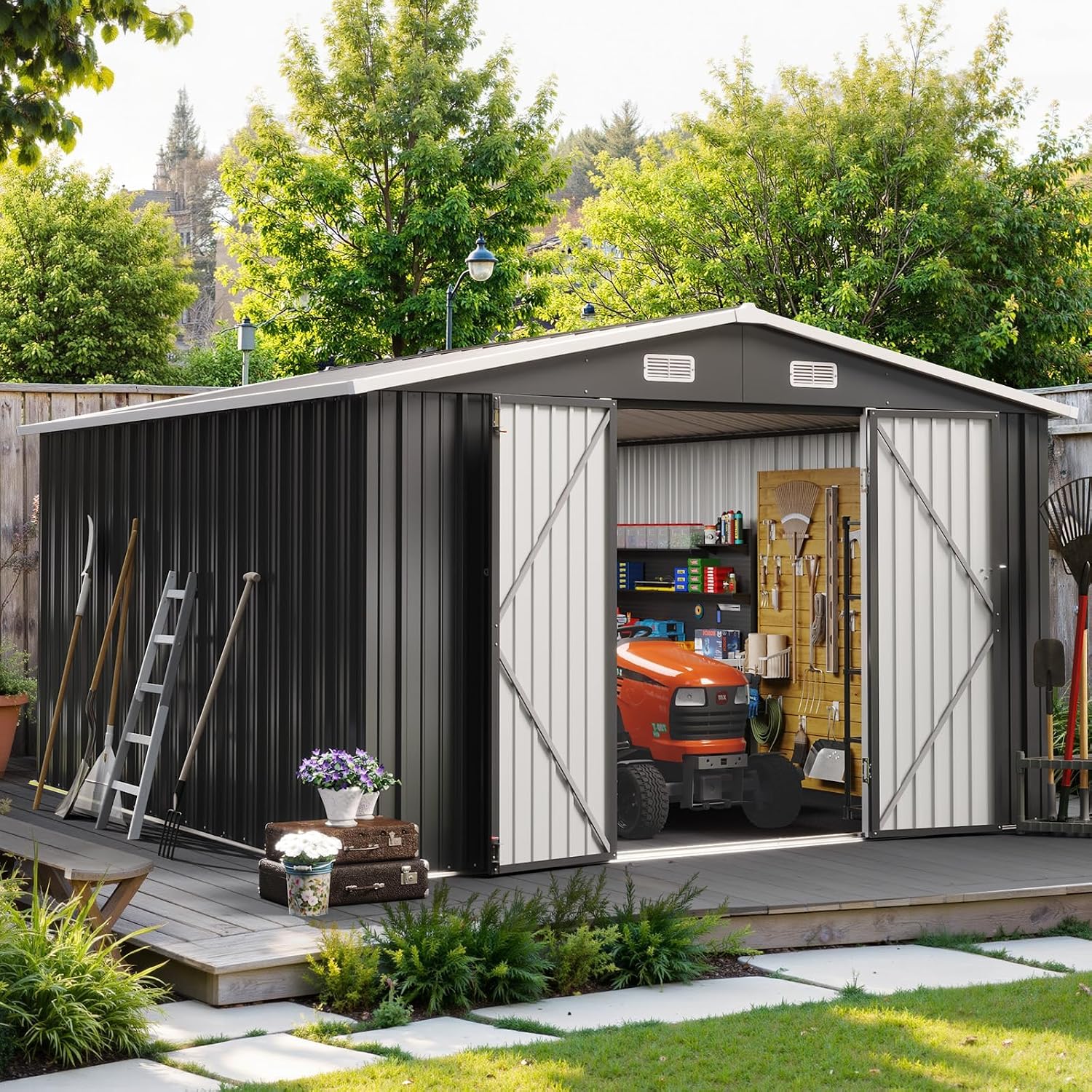 โรงเก็บของกลางแจ้งขนาด 10x12 ฟ - Garden Tools บทวิจารณ์และราคา