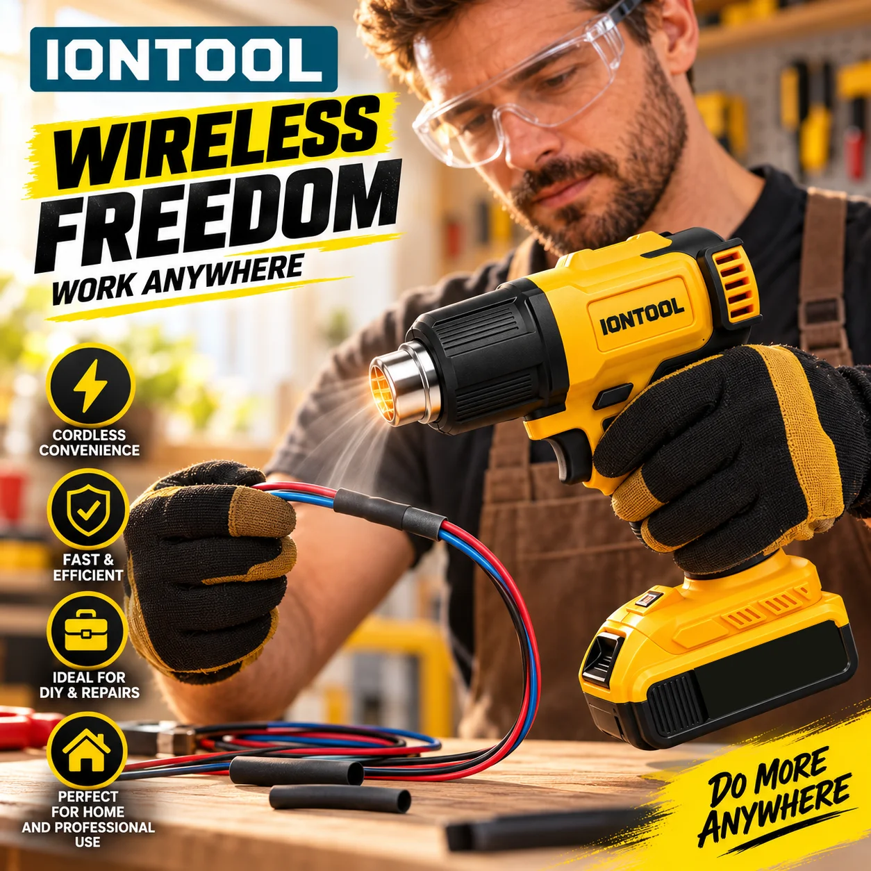 ไอออนทูล สีเหลือง 550 ℃   ปืนล - Cordless Heat Gun For Shrink Tubing บทวิจารณ์และราคา