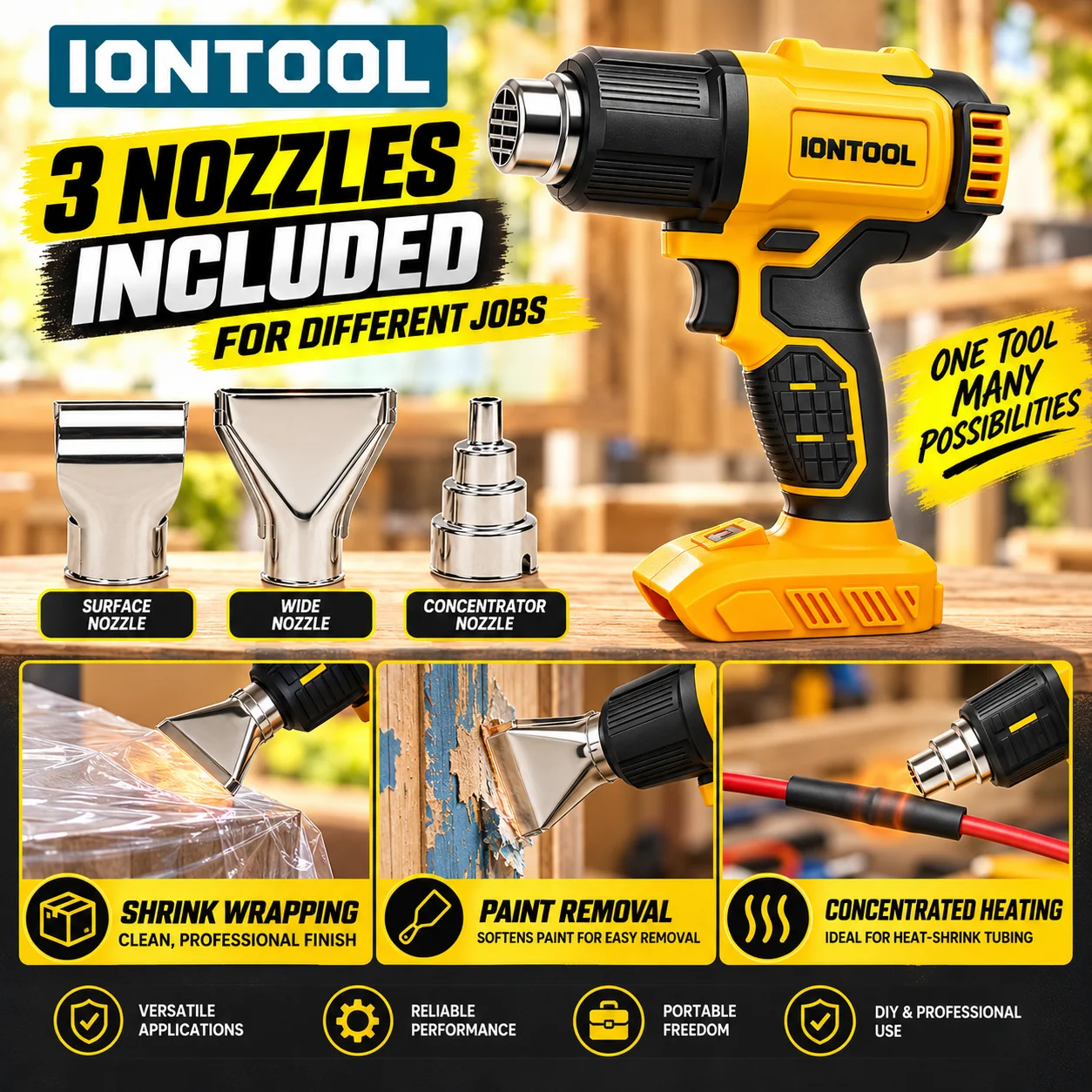 ไอออนทูล สีเหลือง 550 ℃   ปืนล - Cordless Heat Gun For Shrink Tubing บทวิจารณ์และราคา
